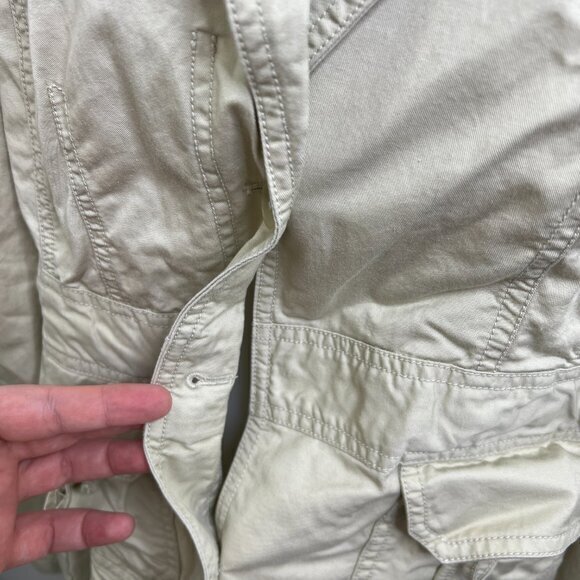 Ann Taylor Loft Jacket M Tan Khaki Button Pockets Beige Coat Lightweight Tie - Picture 2 of 14